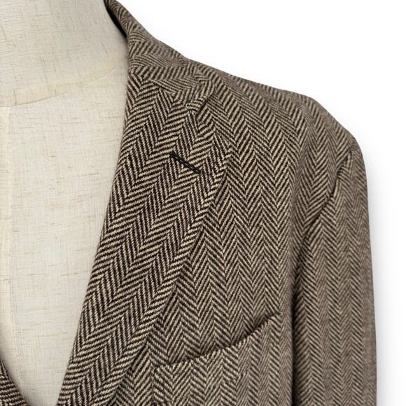 Vintage Polo by Ralph Lauren Herringbone Wool Sport Coat Jacket Elbow Patches XL - Picture 9 of 12
